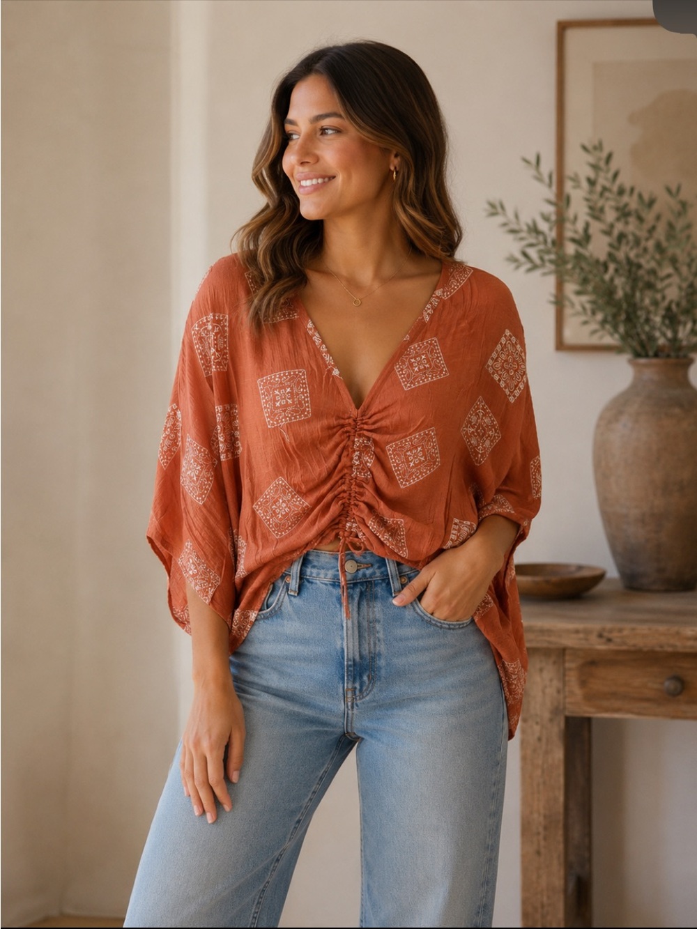 Daytrip Rust Bandana-Print Drawstring Tunic